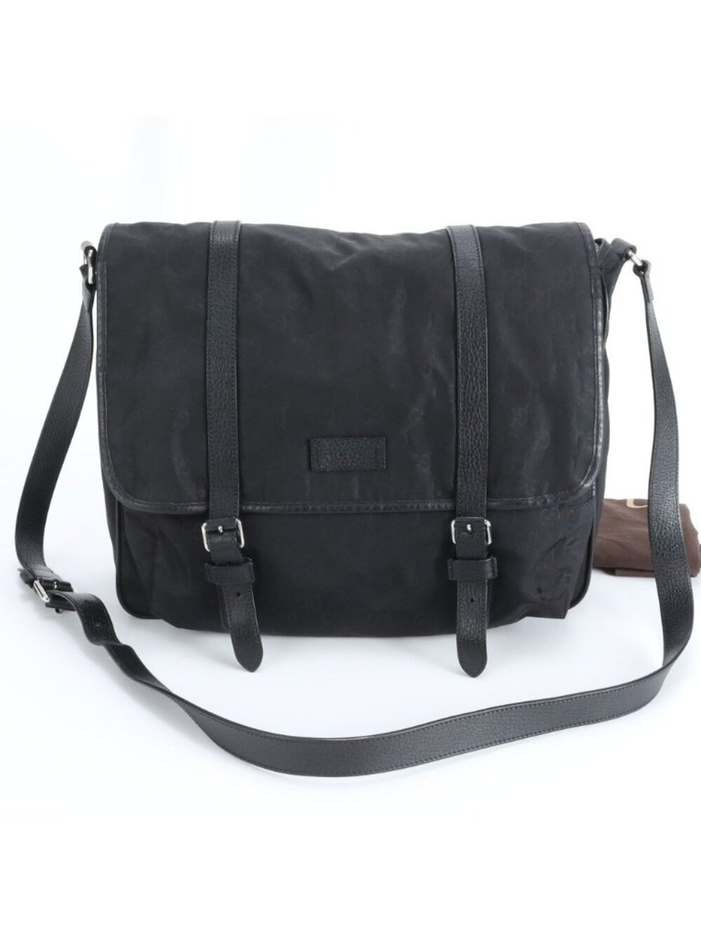 Gucci GG Nylon Leather Shoulder Bag Crossbody Messenger Black